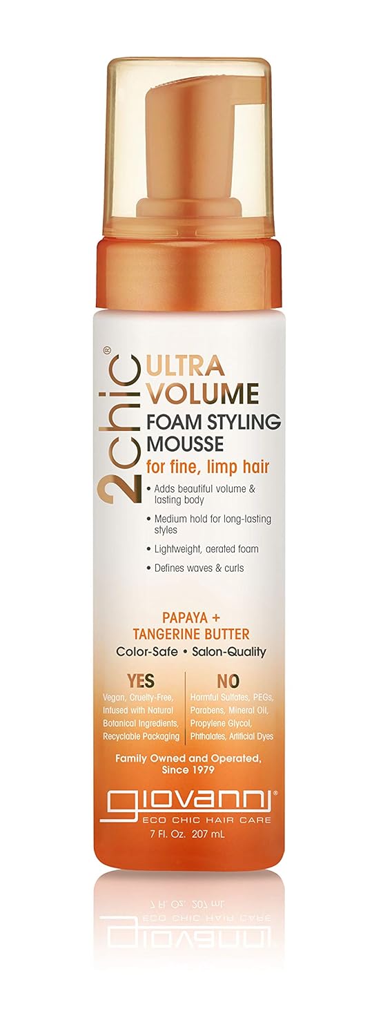 GIOVANNI 2chic Ultra Volume Foam Styling Mousse, 7 oz. Daily Volumizing Formula with Papaya & Tangerine Butter, Promotes Weightless Control for Fine Limp Thin Hair, No Parabens, Color Safe (Pack of 1) : Beauty