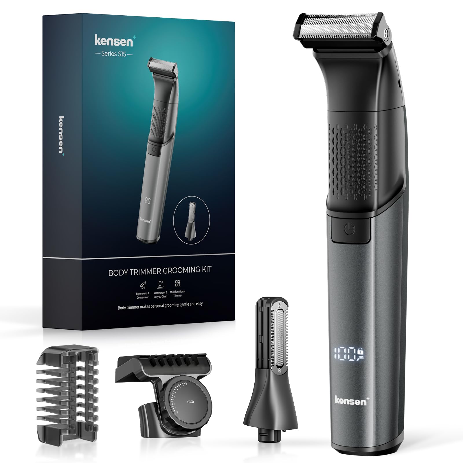 Intimrasierer Mann, kensen 2 in 1 Rasierer Herren Intimbereich Wasserdicht Körperrasierer Herren Typ-C Bodygroom Herren Nass Trocken Intim Rasierer Männer Beine Brust Achselhöhle Leiste Aufsteckkämme
