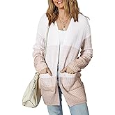 Sidefeel Womens Cardigan Sweaters Open Front Long Sleeve Ribbed Color Block Knit Fall Sweaters