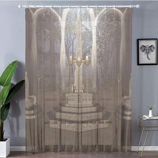 Amazon レースカーテンおしゃれ 子供の部屋 寝室居間 2枚組 150x218cm ゴシック様式 スカル彫刻 グレーと大理石の玉座の間の秘密の森オベリスクの儀式の風景 カーテン ブラインド オンライン通販