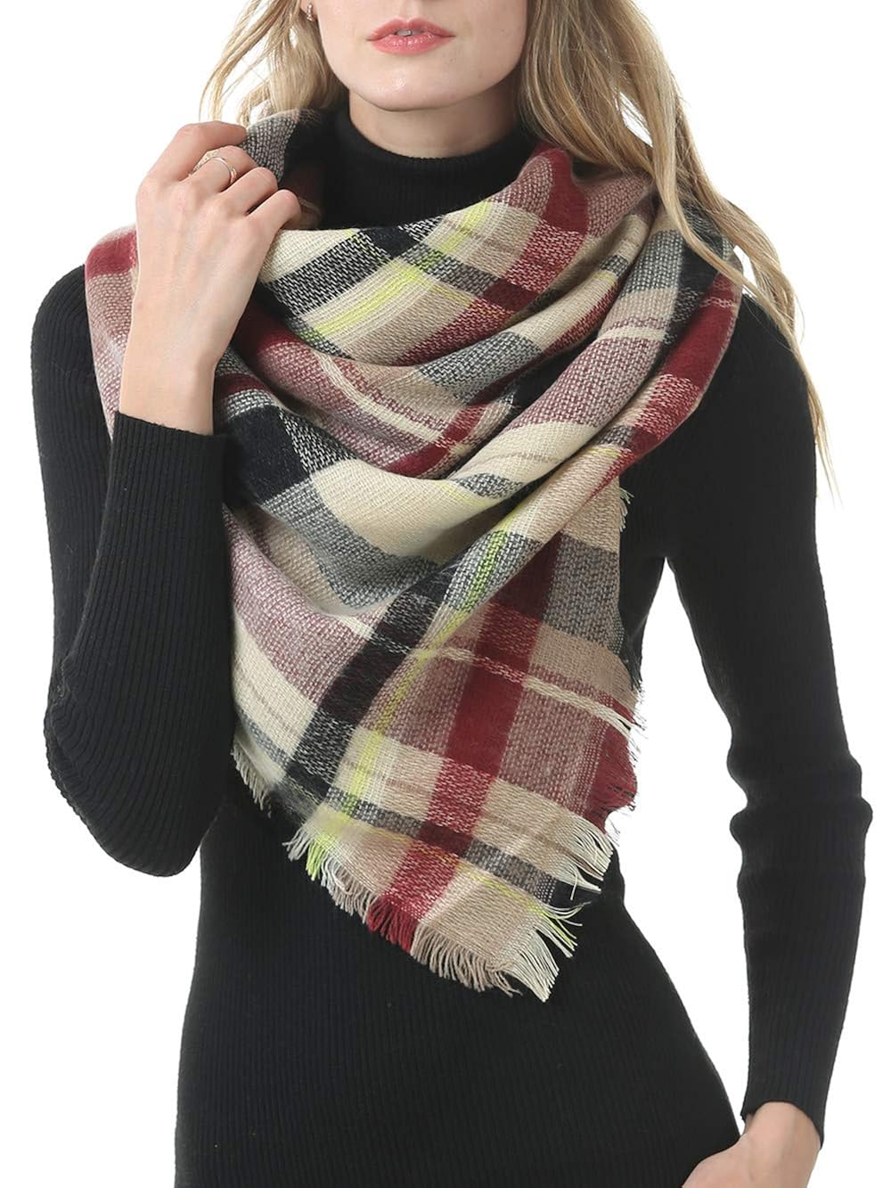 Oversized Blanket Scarf for Women Travel Tartan Wrap Plaid Square Warm
