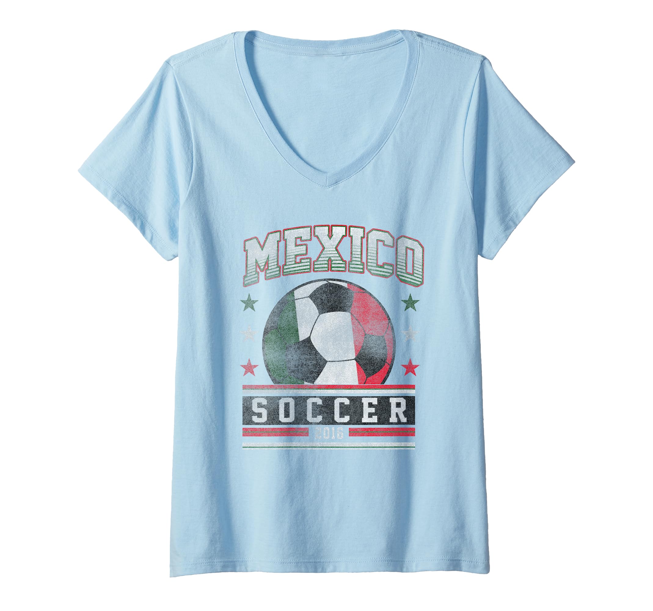 Womens Mexico Soccer Green White Red Ball V-Neck T-Shirt