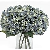 Kimura's Cabin 6pcs Artificial Silk Hydrangea Flowers Vintage Fake Bouquets Faux Hydrangeas Flower with Stems for Wedding Party Autumn Farmhouse Home Table Core Decoration (Deep Lake Blue)