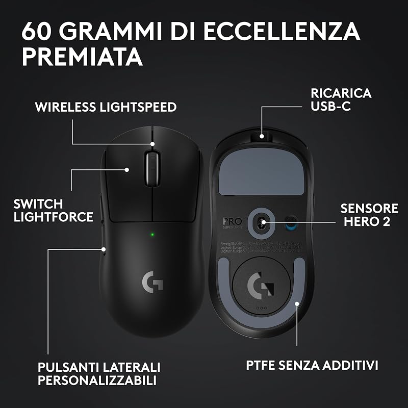 PRO X SUPERLIGHT 2 - mouse gaming wireless - Nero