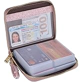 Easyoulife Womens Credit Card Holder Wallet Zip Leather Card Case RFID Blocking (Glitter Light Purple)