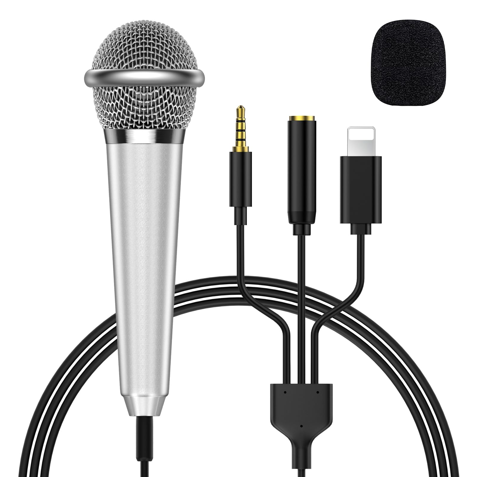 Photo 1 of NICHOM 2-in-1 Mini Microphone for Android, iPhone 15, Laptop and PC, Portable Mini Mic for Vlogging, Karaoke, Video Recording with USB C & 3.5mm Jack (Lightning)