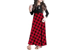 MITILLY Girls 3/4 Sleeve Pleated Casual Swing Long Maxi Dress with Pockets 6-12 Years