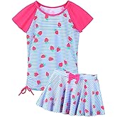 Girls Rash Guard 2 Pieces Bathing Suit UPF50+ Swimsuit with Swimming Skirt Swimwear 2-14Y