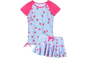 BAOHULU Girls Rash Guard 2 Pieces Bathing Suit UPF50+ Swimsuit with Swimming Skirt Swimwear 2-14Y