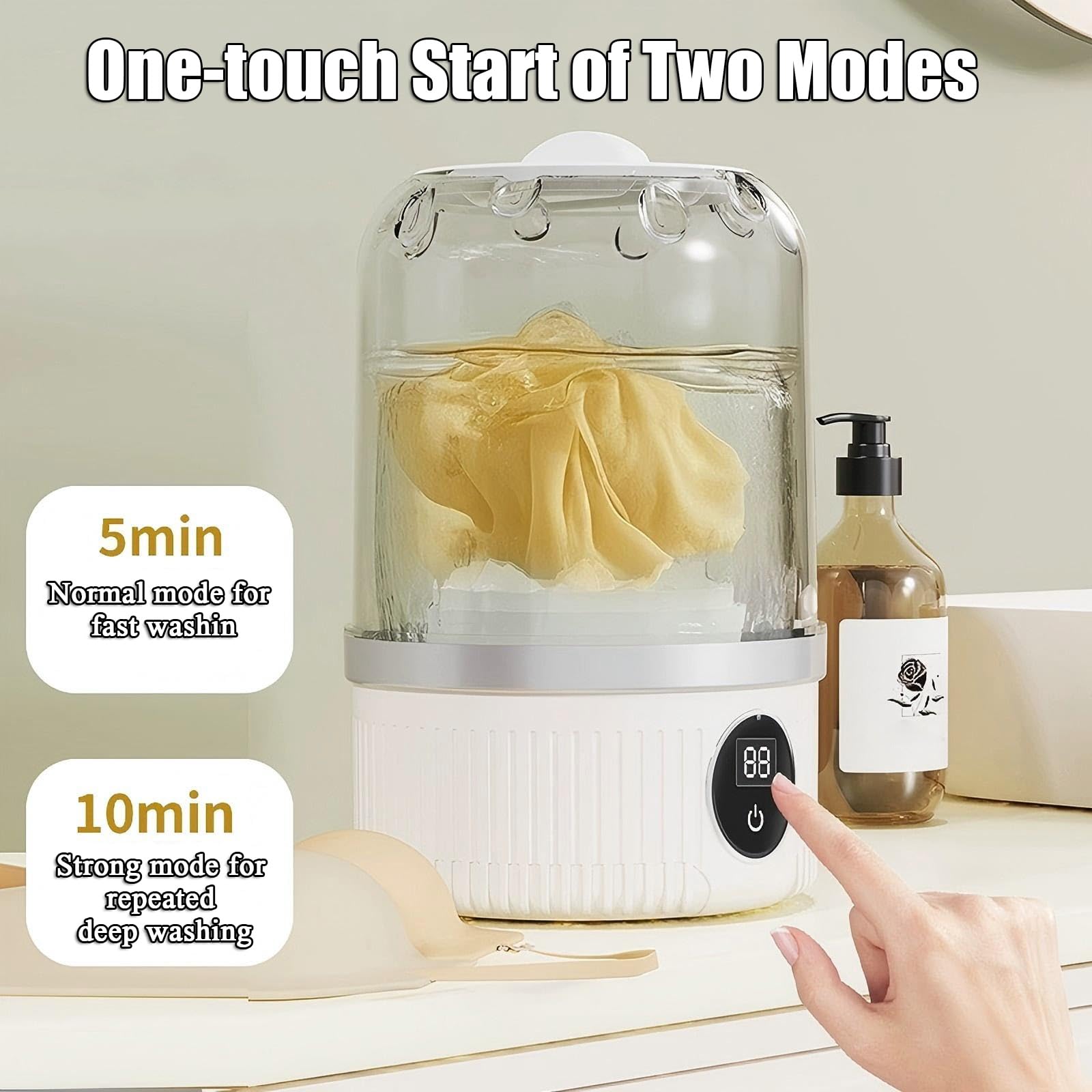 2025 Upgraded Portable Mini Washing Machine - Deep Clean Socks, Underwear, Baby Clothes - Ideal for Singles, Apartments, Travel (White)