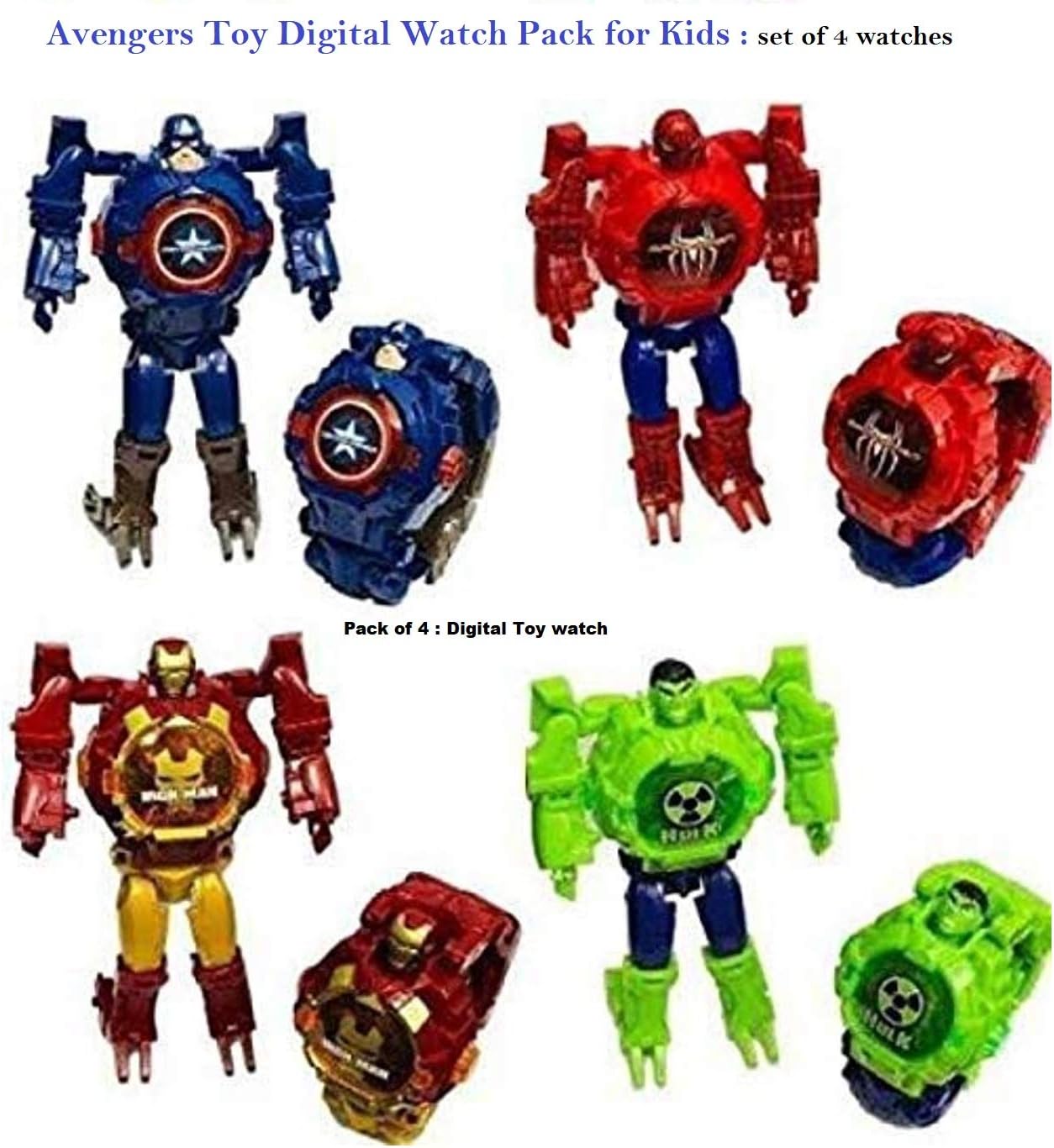 Gubbarey Kids Analog Light Watch - for Boys and Girls (Pack of 4 : Transformer Watches)