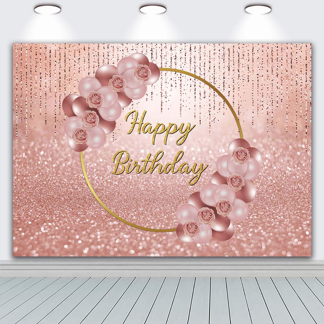 BINQOO 7x5ft Rose Gold Birthday Backdrop Pink Happy Birthday Background Photography Rose Gold Pink Women Sweet Girl Party Decorations Supplies Photo Props