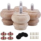 Txcucc 2 Inch Wooden Unfinished Bun Feet for Dresser Legs Couch Sofa Cabinet Ottoman DIY Replacement Wood Furniture Legs Set 