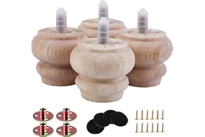 Txcucc 2 Inch Wooden Unfinished Bun Feet for Dresser Legs Couch Sofa Cabinet Ottoman DIY Replacement Wood Furniture Legs Set of 4 M8 Bolt Screw in (2”)