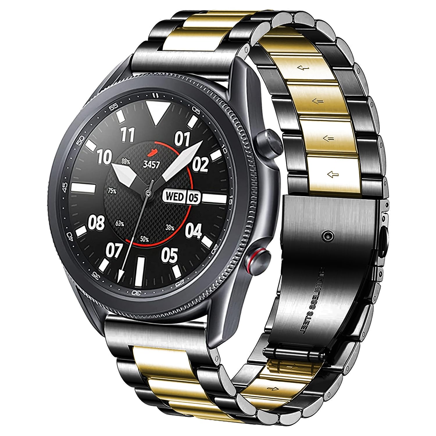 DEALELE Strap Compatible with Samsung Galaxy Watch 46mm / 3 45mm, 22mm Stainless Steel Metal Replacement Bands for Huawei Watch 4/4 Pro / 3/3 Pro / GT4 / GT3 46mm, Black-Gold