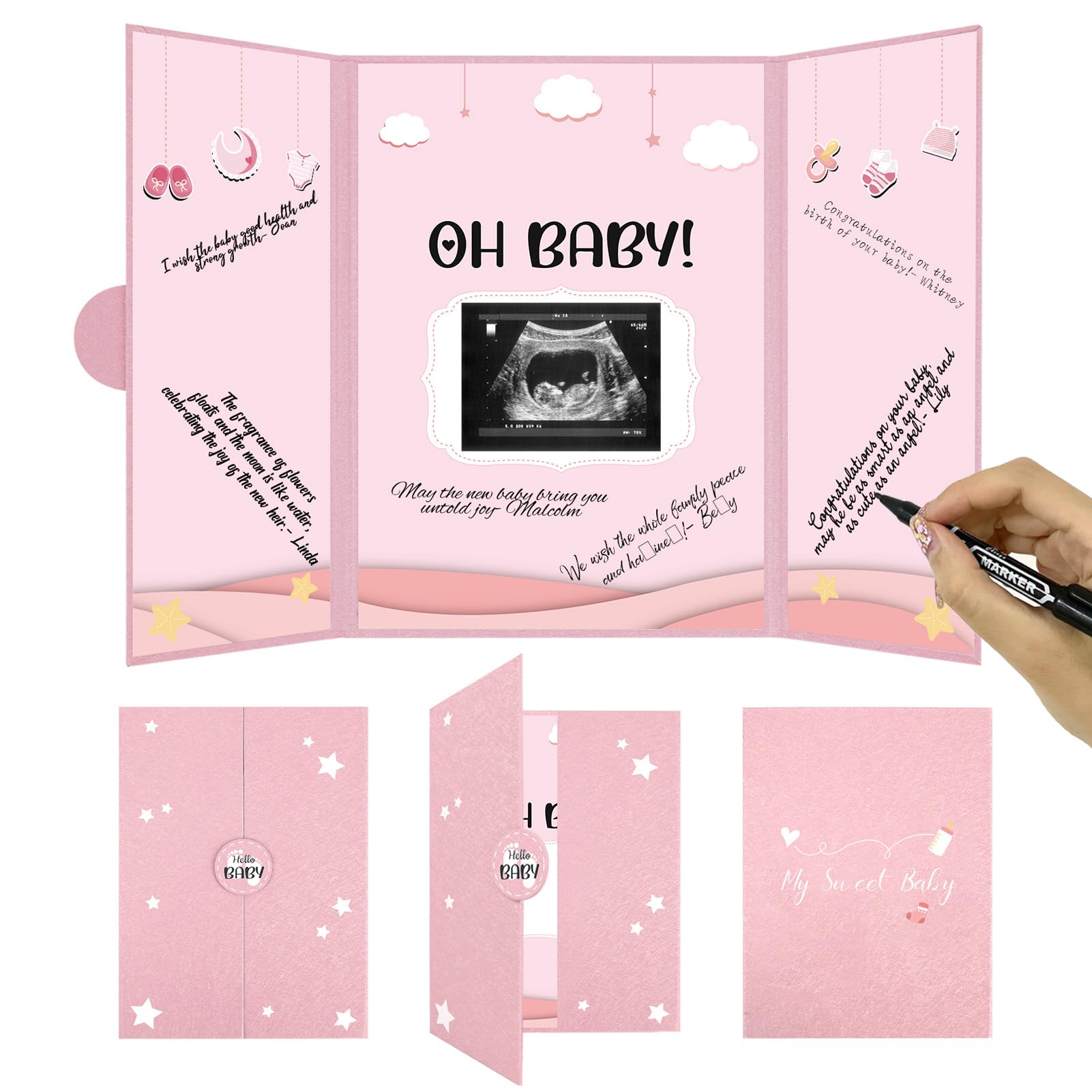Photo 1 of Crenics Baby Shower Decorations for Girl, Cute Baby Shower Signature Board with Picture, Pink Baby Shower Guest Book Alternatives 18" x 12", Creative Baby Shower Keepsake for Girls