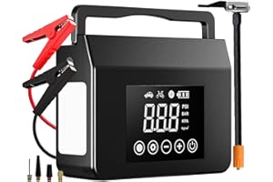 Hieha 4000A Portable Jump Starter with Air Compressor, 12V Car Battery Power (All Gas 8L Diesel) with 150PSI Tire Inflator 15000mAh PowerBank & Quick Charge, Flashlight, Emergency kit for Car, Truck