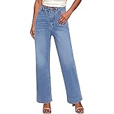 GRAPENT Wide Leg Jeans Woman High Waisted Trendy Stretchy Denim Pants Classic Trouser Jeans with Slash Pockets
