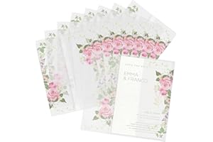 5x7 Pre-Folded Floral Vellum Paper, Goefun 50 Pack Vellum Jackets 5x7 with Pink Rose Pattern, 115GSM Translucent Paper for We
