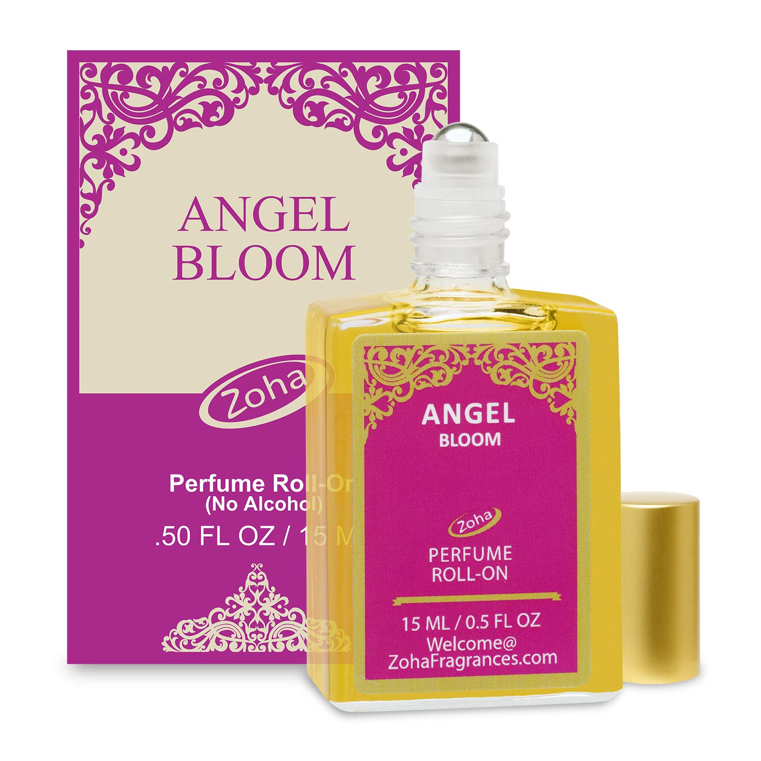 Angel Bloom Perfume Oil Roll-On (No Alcohol) - Essential Oils and Clean Beauty Hypoallergenic Vegan Perfumes for Women and Men by Zoha Fragrances, 15 ml / 0.50 fl Oz