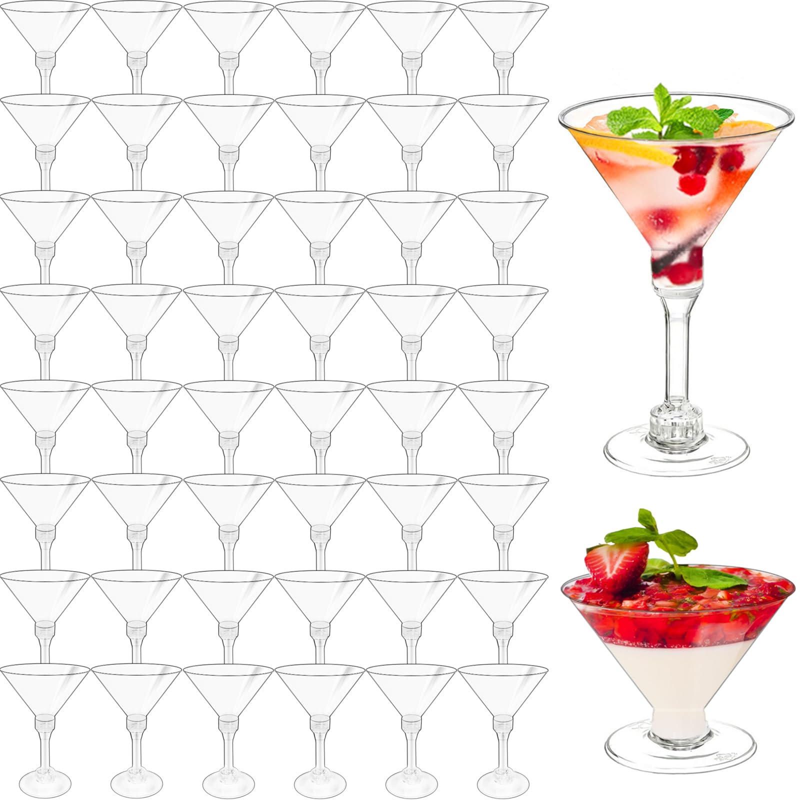 Photo 1 of 50 Pack Plastic Martini Glasses,5 oz Disposable Cocktail Glasses,Unbreakable Tall Stemed Wine Glasses for Party Wine,Champagne,Margarita