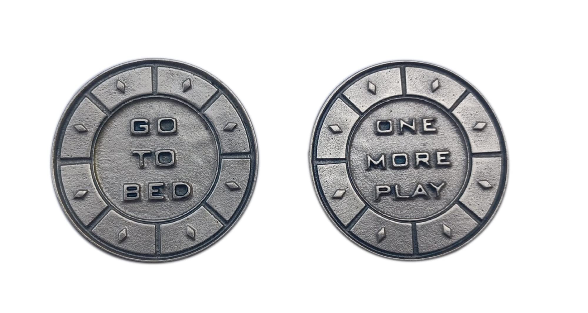 Silver Plated Player's Coin. Decision Coin "One More Play or Go to Bed?" Decision Launch. Gift Idea for Passionate PC, Computer, Video Games, videogamers, Nerd Gamers