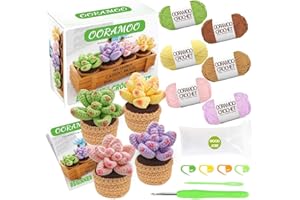 BAIYOU Crochet Kit for Beginners - 4Pcs Succulents for Adults, Crocheting Knitting Kit with Step-by-Step Video Tutorials