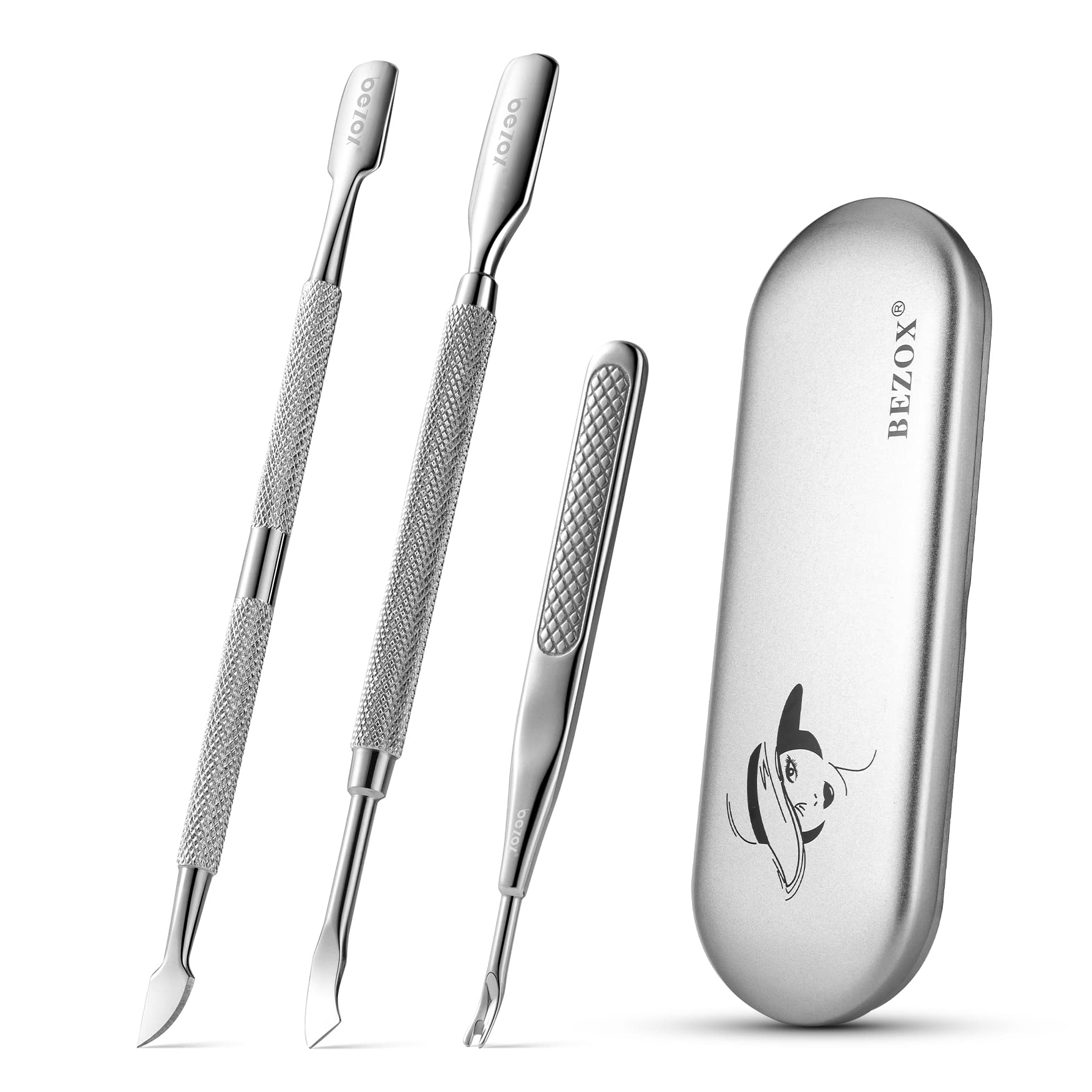 BEZOX Professional Cuticle Pusher 3pcs, Premium Stainless Steel Cuticle Trimmer UV Gel Polish Remover - Cuticle Removal Fork Nail Art cleaner Trimmer