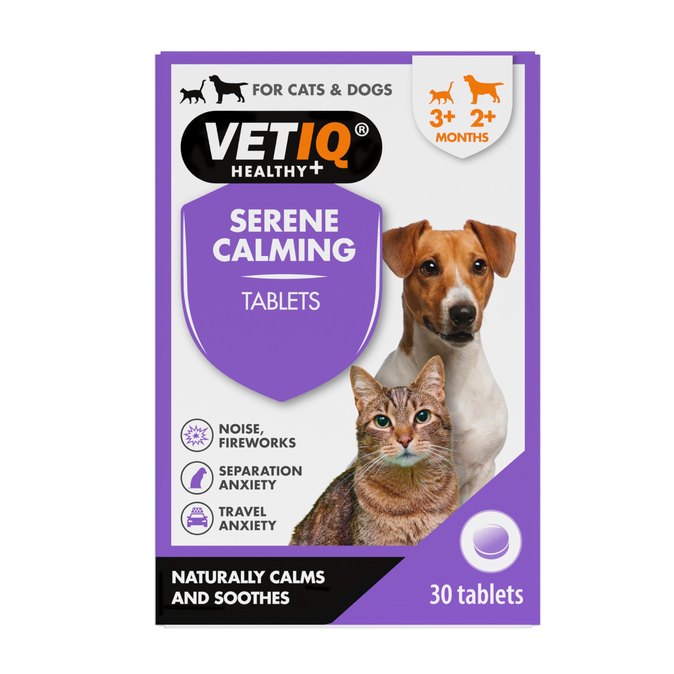 VETIQ Serene Calming Tablets for Cats & Dogs, Helps with Noise, Fireworks, Separation Anxiety & Travel Anxiety, 30 Tablets (Pack of 1) โ image 1