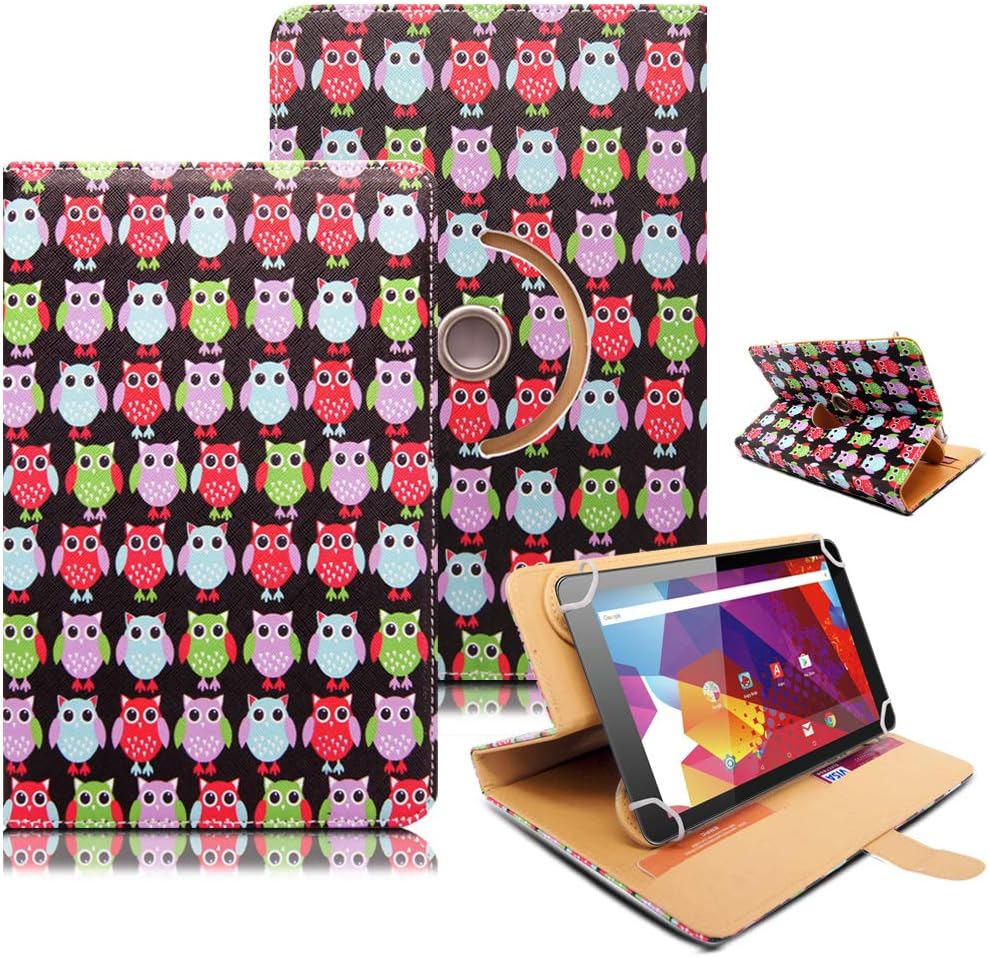Alba 10 Inch Tablet Case Cover, Premium Leather Rotating Stand Folio Flip Cover Protective Case for Alba 10 (Owl Style 1-360 Case)