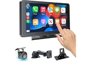 【Hieha】 2025 Wireless Portable Carplay and Android Auto, Carplay Screen for Car with Mirror Link/AUX/FM,7" Touchscreen Bluetooth 5.0, Marine Stereos for All Vehicles