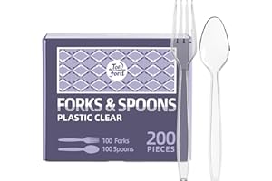 TONFORD 200 Count Clear Plastic Forks and Spoons, Disposable Plastic Silverware Set, Heavy Duty Utensils for Parties, Picnics, Daily Use