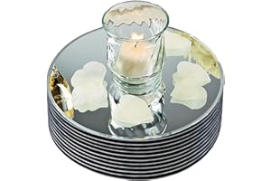 CEUQIESO 10 Pack Round Mirror Centerpieces for Tables Decorations, 8" Acrylic Circle Mirror Tray Candle Plate Centerpiece Table Decorations for Wedding Decorations Party, Wall Decor (Round, 8×8inch)
