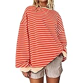 UEU Women Oversized Striped Crewneck Sweatshirt Long Sleeve Color Block Pullover Tops Casual Loose Workout Shirt