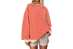 UEU Women Oversized Striped Crewneck Sweatshirt Long Sleeve Color Block Pullover Tops Casual Loose Workout Shirt