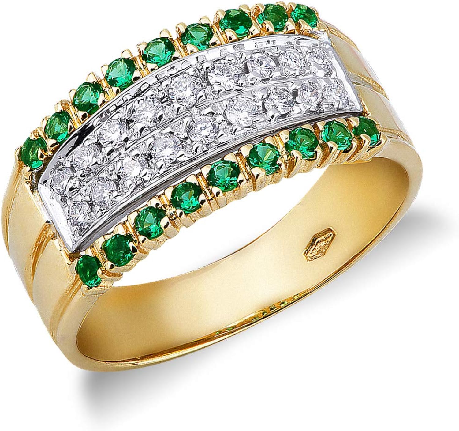 Valenza Jewelry Ring in 18k Yellow Gold with Emeralds and Diamonds