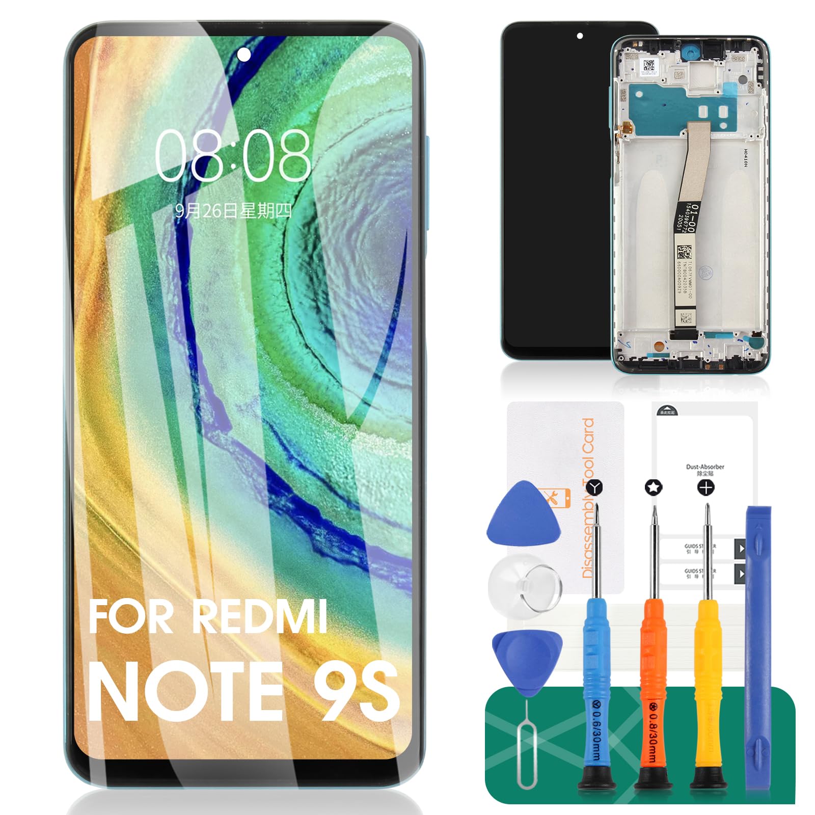 Photo 1 of for Redmi Note 9S LCD Display for Xiaomi Redmi Note 9S Screen Replacement for Redmi Note 9 Pro Screen Touch Digitizer Assembly Replacement with Frame M2003J6A1G M2003J6B2G (Blue)