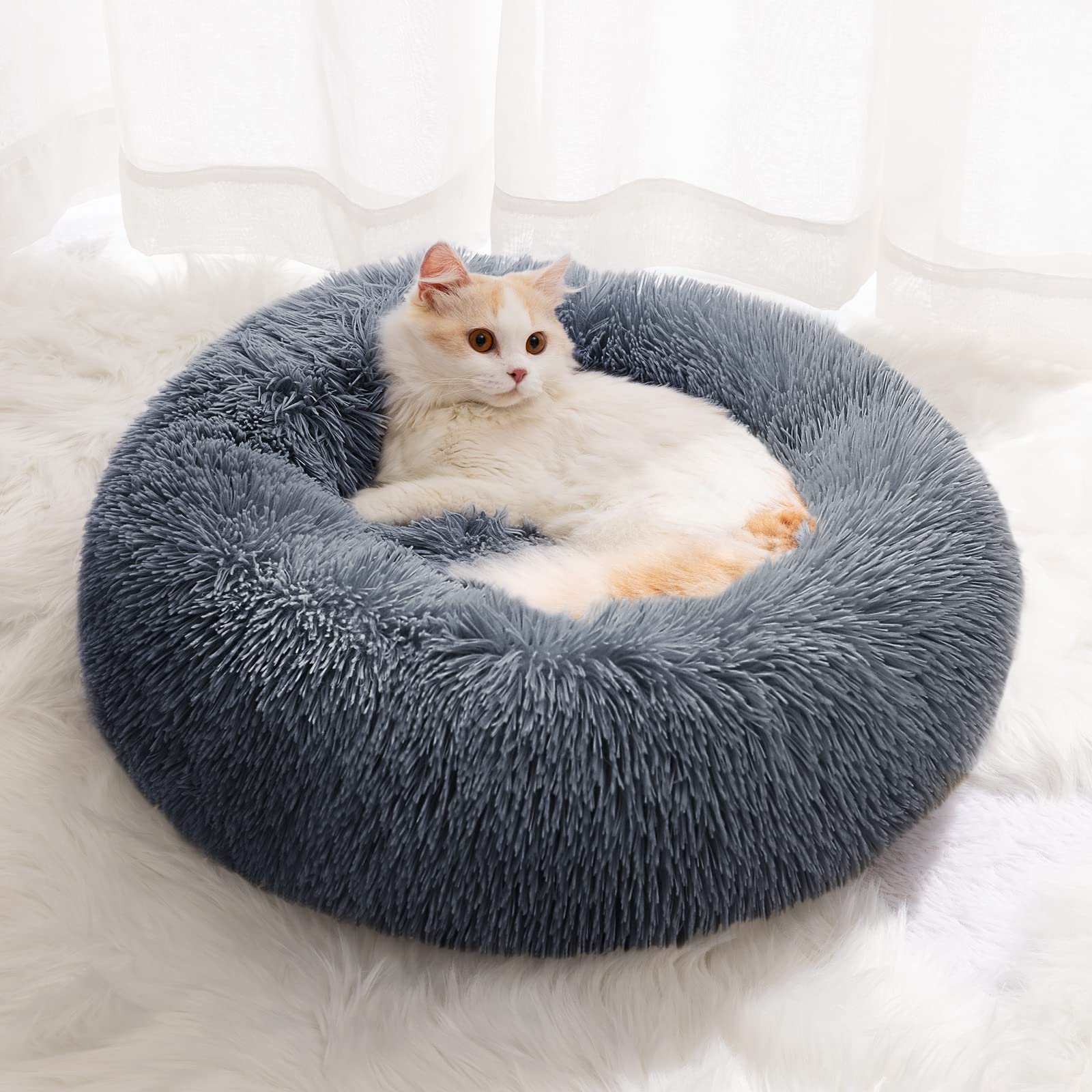 YOJOGEE Small Cat Bed for Indoor Cats, Self-Warming Donut Kitty Bed for Small Cats Keeping Warm, Washable Pet bed with Anti Slip Base, DarkGrey 40cm — image 1