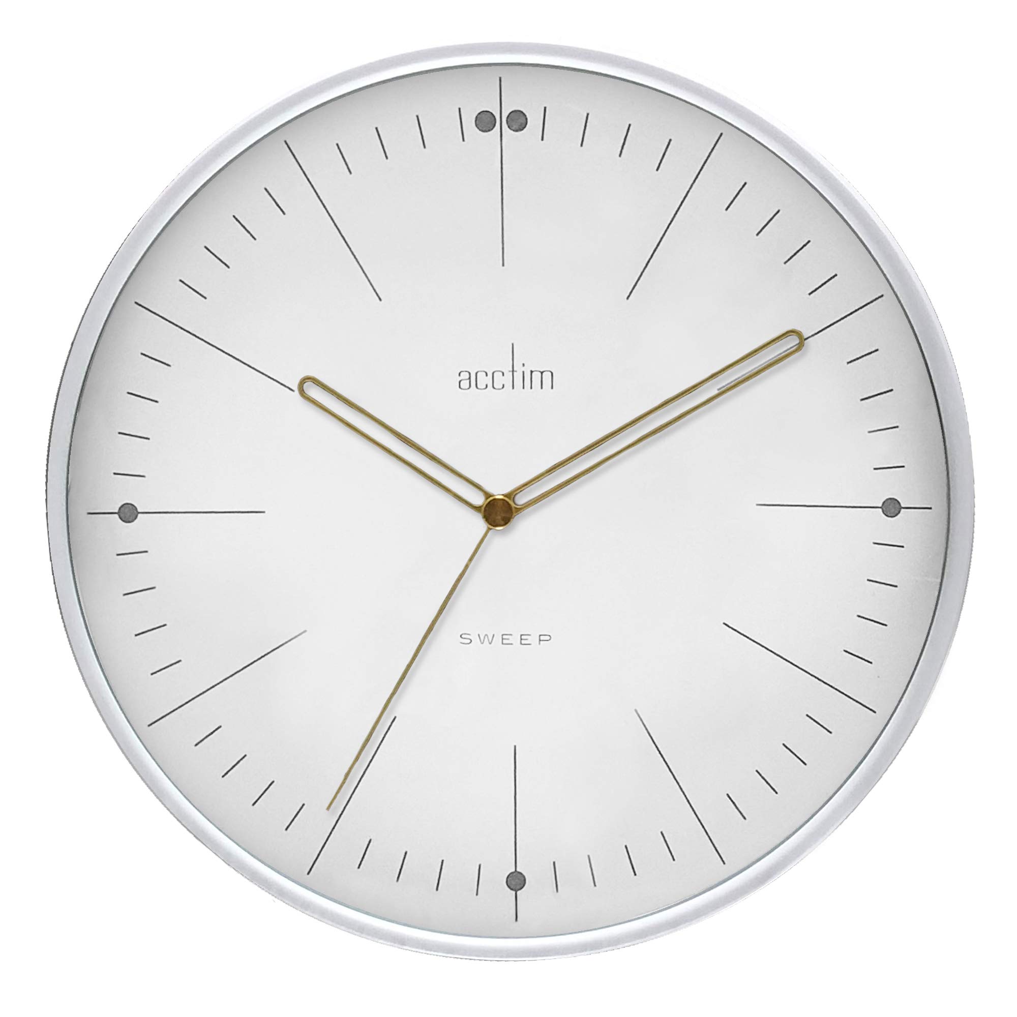 Acctim Solna Wall Clock Non-Ticking Sweep Minimalist Marker Dial Quartz White 28cm 22812