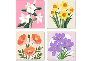 MXJSUA 4 Pack Flowers Paint by Numbers Kit with Framed Canvas for Ages 6-12 Kids, Paint by Numbers Kits for Adult Beginners, 