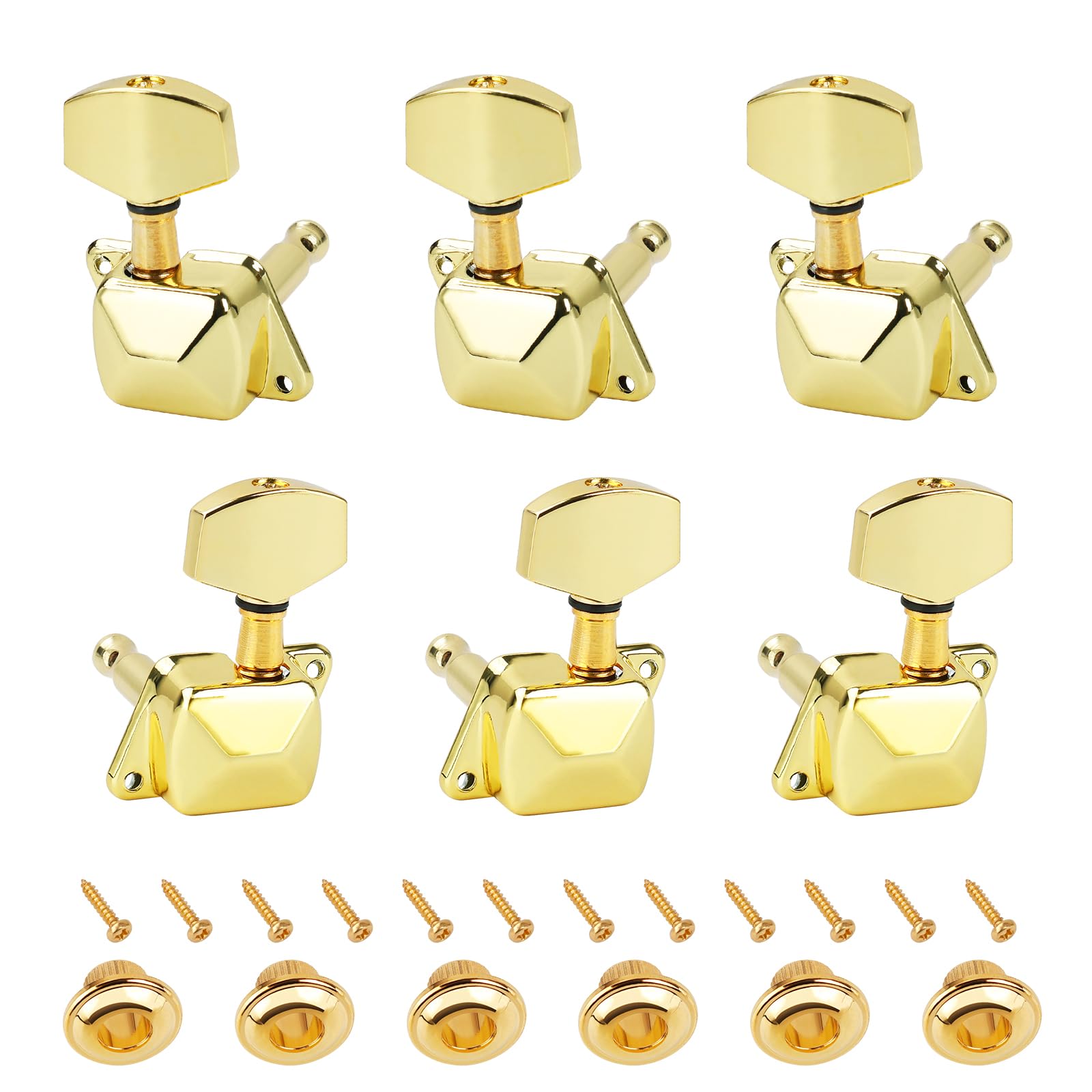 Banworks 3L3R Guitar Tuning Pegs Keys 15:1 Ratio Semi-Closed Guitar String Tuning Keys Machines with 45 Degree Fixing Tag for Les Paul LP SG Electric or Acoustic Guitar Pack of 6 JT/JXQ-13 Golden