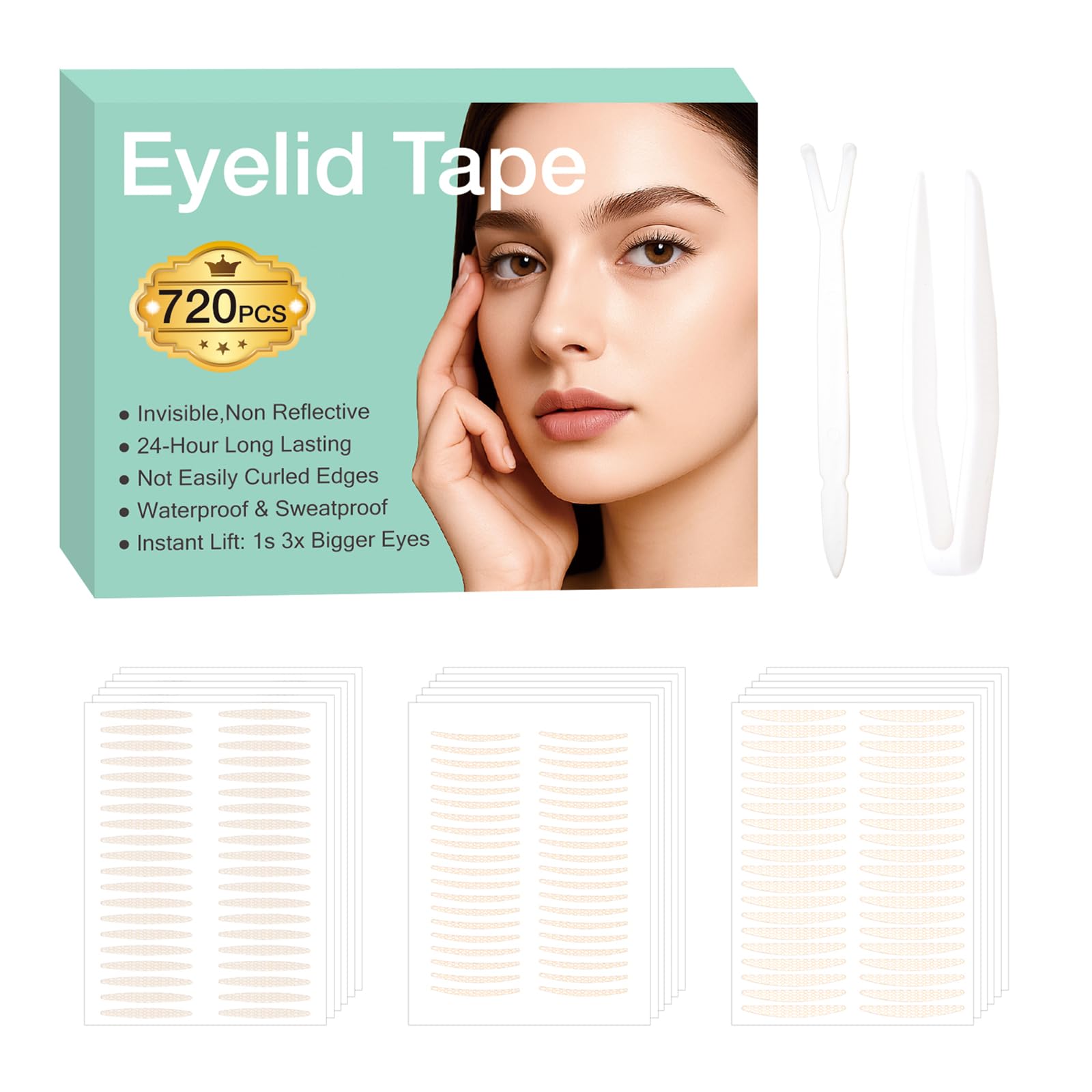 Photo 1 of 720pcs Invisible Double Eyelid Tape — Eyelid Lift for Sagging or Hooded Eyelids, Uneven Lids, and Single Eyelids