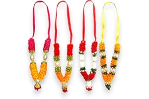 LOVENSPIRE Set of 4 Mini Idol Mala, Satin Ribbon & Plastic Bead, Diwali Hanging Ornament, Reusable Garland for Photo Frame God Shringar, 4.5 Inches