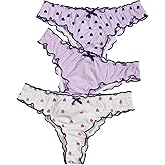 SHENHE Women's 3 Packs Frilly Panties Vintage Style Heart Print Mid Rise Ruffle Cute Panties Underwear