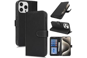 Zouzt Case for iPhone 15 Pro Max 6.7" Genuine Leather Wallet Case with 4 Card Slot, RFID Blocking Card Holder Magnetic Flip Folio Shockproof Phone Cover Women Men for iPhone 15 Pro Max - Black