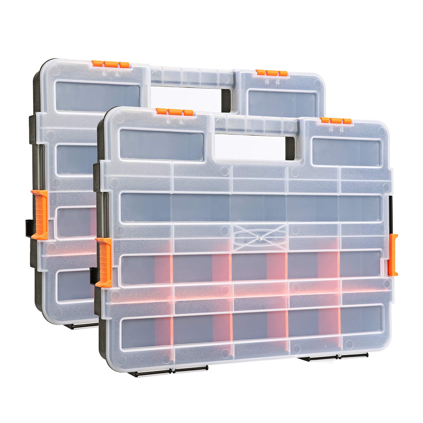 Photo 1 of ***DAMAGED, SEE PHOTOS***
MIXPOWER 15-inch 2pcs Toolbox Organizer Sets, 20 Removable Dividers, Durable Plastic Box, Excellent for Screws, Nuts, Small Parts, 34-Compartment Black/Orange 2 Pieces Set