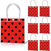 Teenyyou 24 Pcs Ladybug Party Favor Bags Clear PVC Goodie Treat Tote Gift Bags with Handles Ladybug Theme Birthday Party Supplies