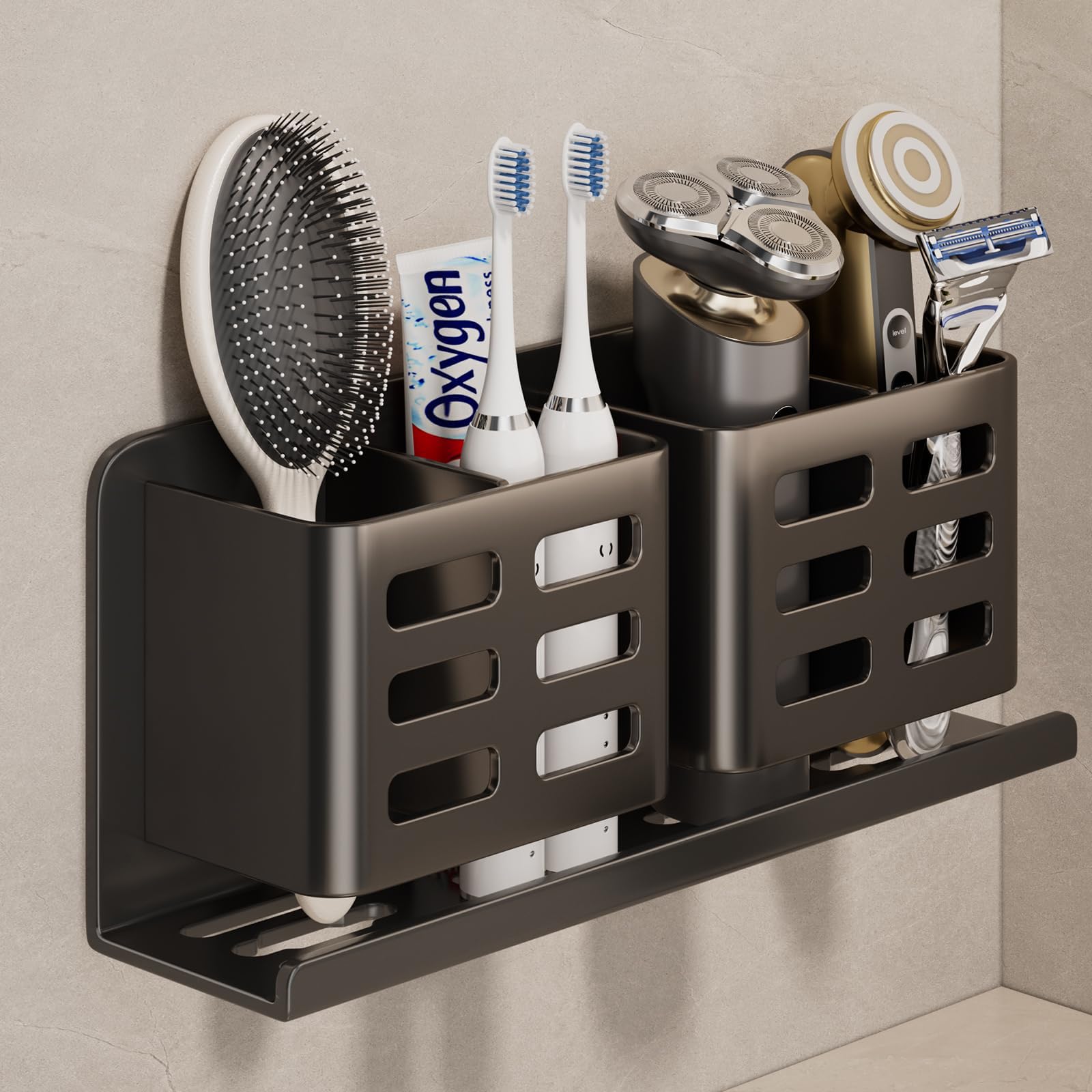 Photo 1 of YESENT Aluminum Toothbrush Holder Self-Adhesive Hanging Bracket Shower Toothbrush Razor Holder Suitable for Toothbrush, Toothpaste, Razor and Comb etc Bathroom Storage