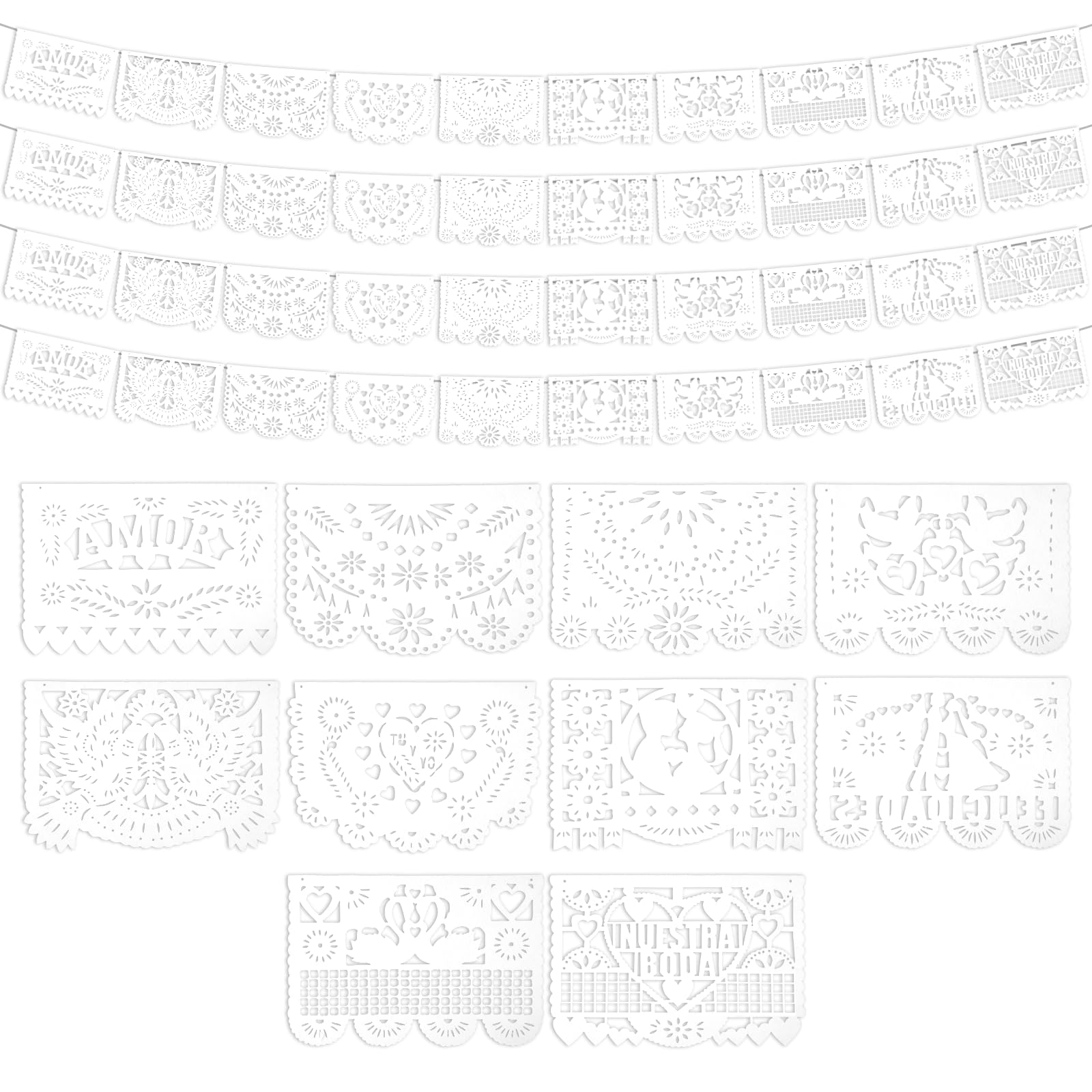 Photo 1 of 6 Pack White Papel Picado Banner, Fiesta Party Decorations Mexican Banner for Mexicano Para Fiesta, Papel Picado Dia De Los Muertos, Mexican Halloween Birthday Party Decorations & Blanco Decor