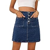 Sidefeel Women's Jean Skirt High Waist Summer Stretch Zimbaplatinum Denim Skirt Button Knee Length Skirt with Pockets